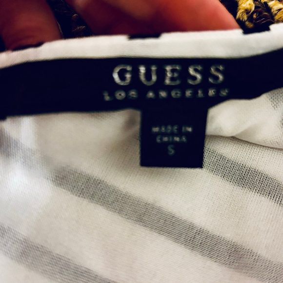 GUESS Black and White Striped Long Sleeve Fit and Flare Dress - Picture 11 of 12